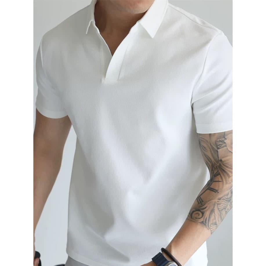 Camisa polo italiana com gola gaivota, camisa polo masculina de negócios, manga curta, punhos de ombro, camisa polo Casu