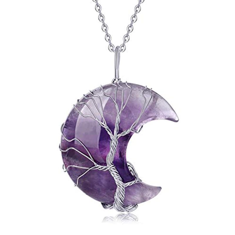 Colar Árvore da Vida com Sete Chakras, Pingente de Cristal Lua Crescente LACK