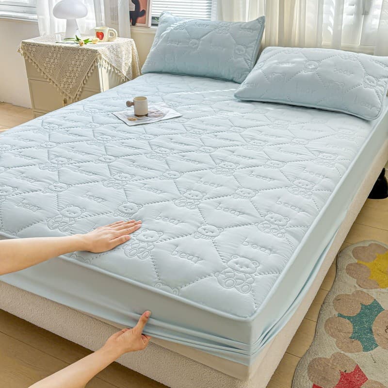 Quatro estações Universal novo estilo classe A pele escovado bonito urso acolchoado lençol de cama conjunto de três peça