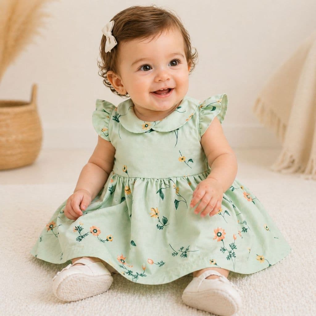 Vestido Infantil Bebê Menina Isis Verde P ao 3 Anos Roupas Infantil 100% Algodão