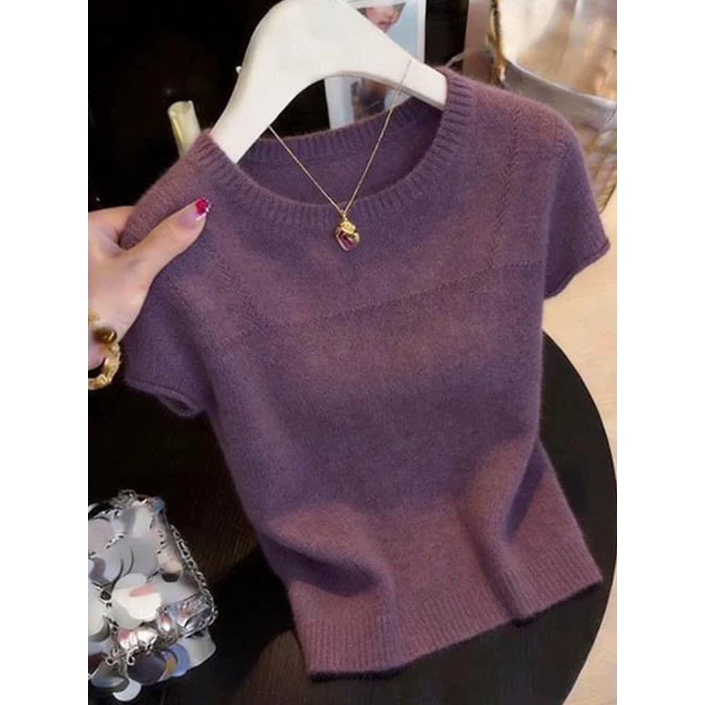 High-End chique roxo manga curta camiseta feminina 2026 verão novo estilo moda mais magro olhar redução de idade Cl