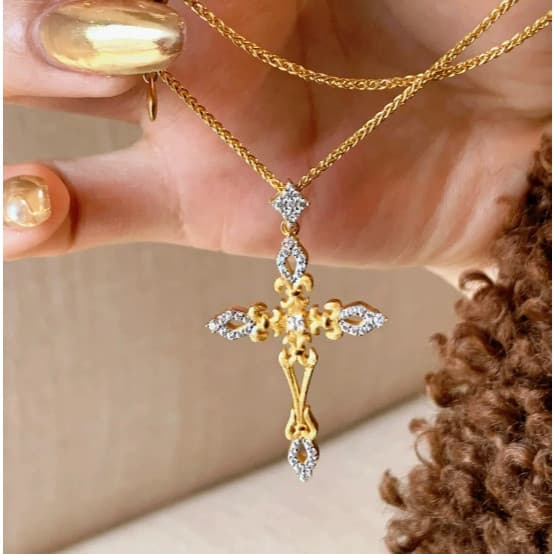Colar De Cruz Pequena Banhado A Prata Plata Pura 925 Italiana Ouro 18k