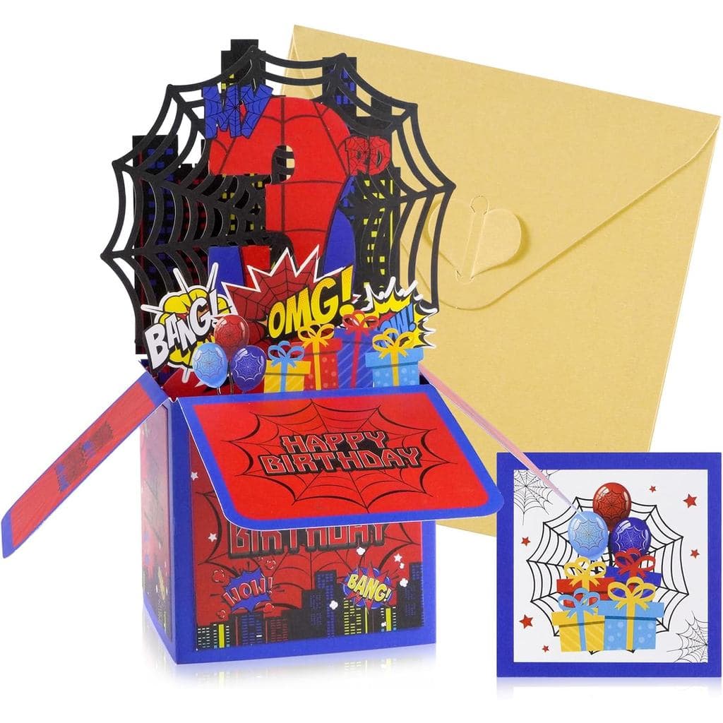 Cartão Pop-Up de Aniversário de 3 Anos com Tema de Aranha, Cartão de Aniversário 3D Pop-Up para Meninos e Meninas com En