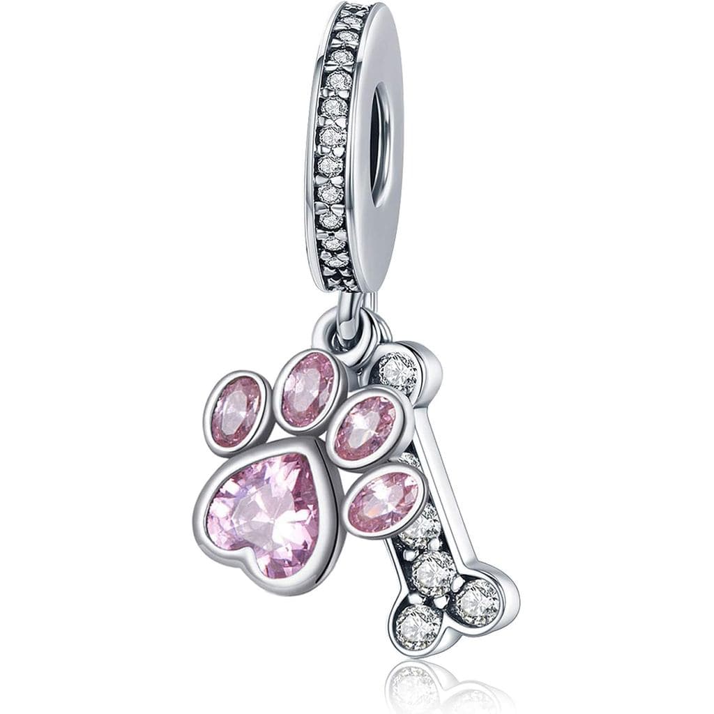 Dog Paw Charm for Charms Bracelet Pink Crystals Paved Dangle Charms Birthday Jewelry Gifts for women