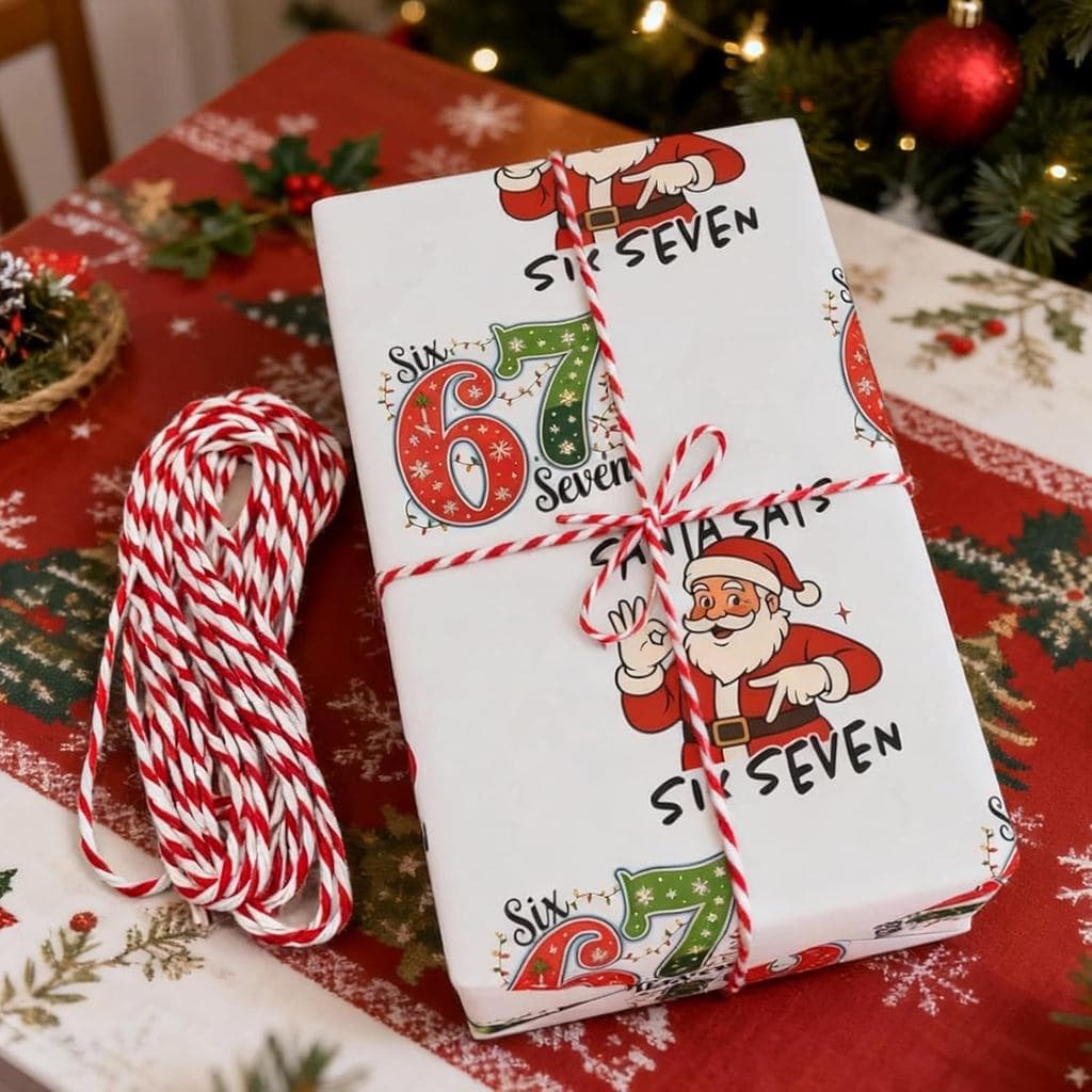 67 Christmas Wrapping Paper,67 wrapping paper,Funny Gift Idea, Holiday Wrapping Roll, Santa 67 Meme,Unique Gift(36in)