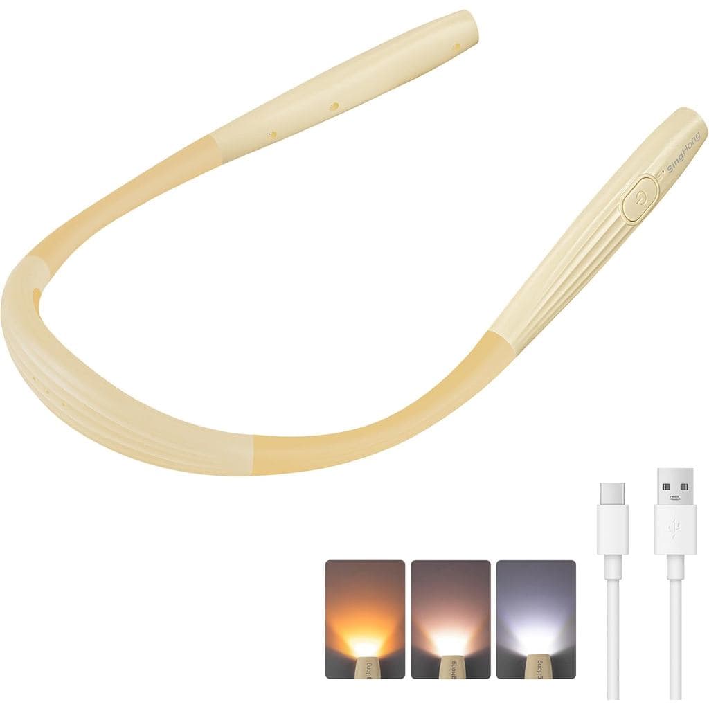 LED Neck Book Light Reading Lamp USB Rechargeable, Lighter Weight,Hands Free, Each 3 Colors with 3 Brightness, 80-hr Las