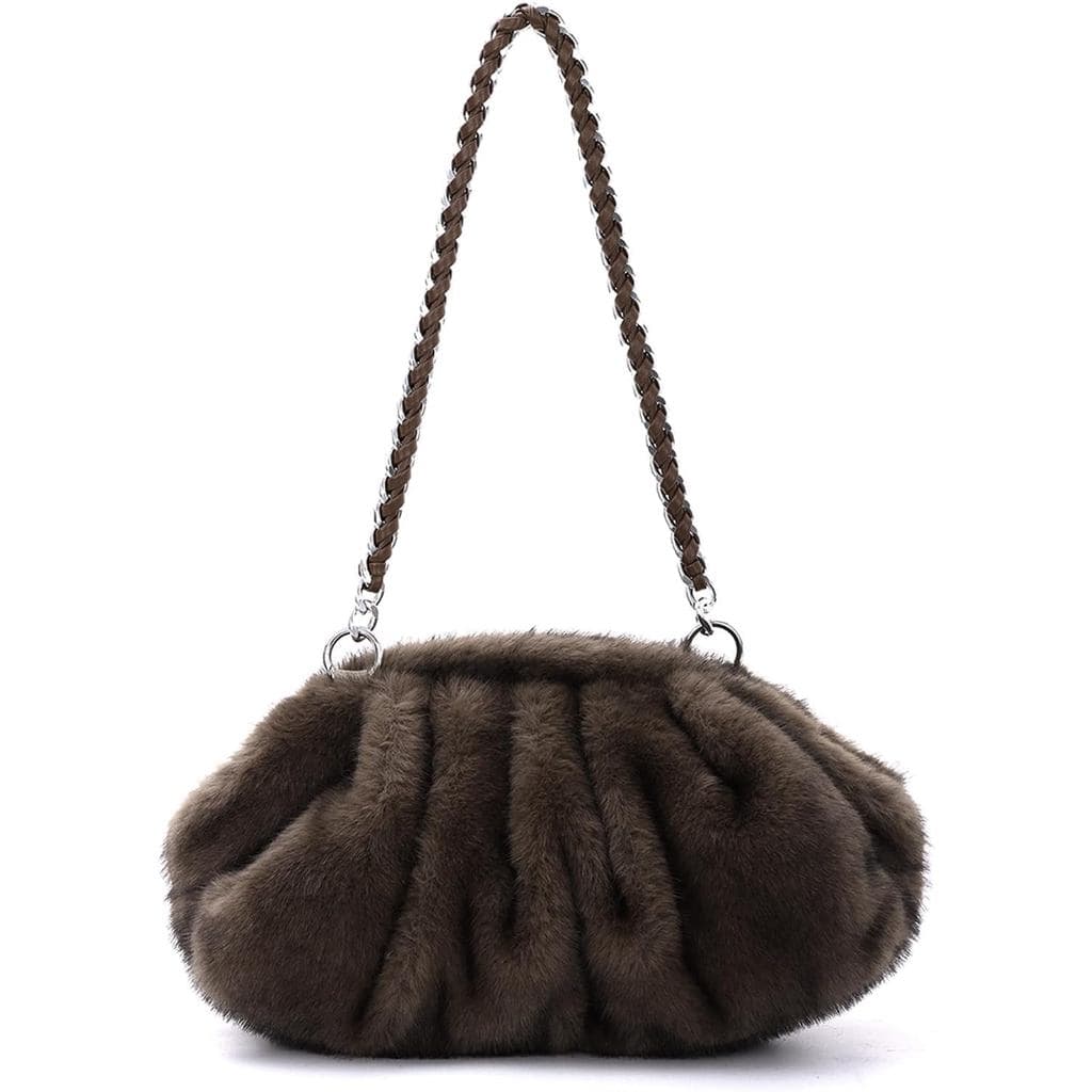 Bolsa de Mão de Pelo Sintético Oweisong para Mulheres, Bolsa de Noite Formal de Pelo Falso, Bolsa Nuvem Franzida de Pelú