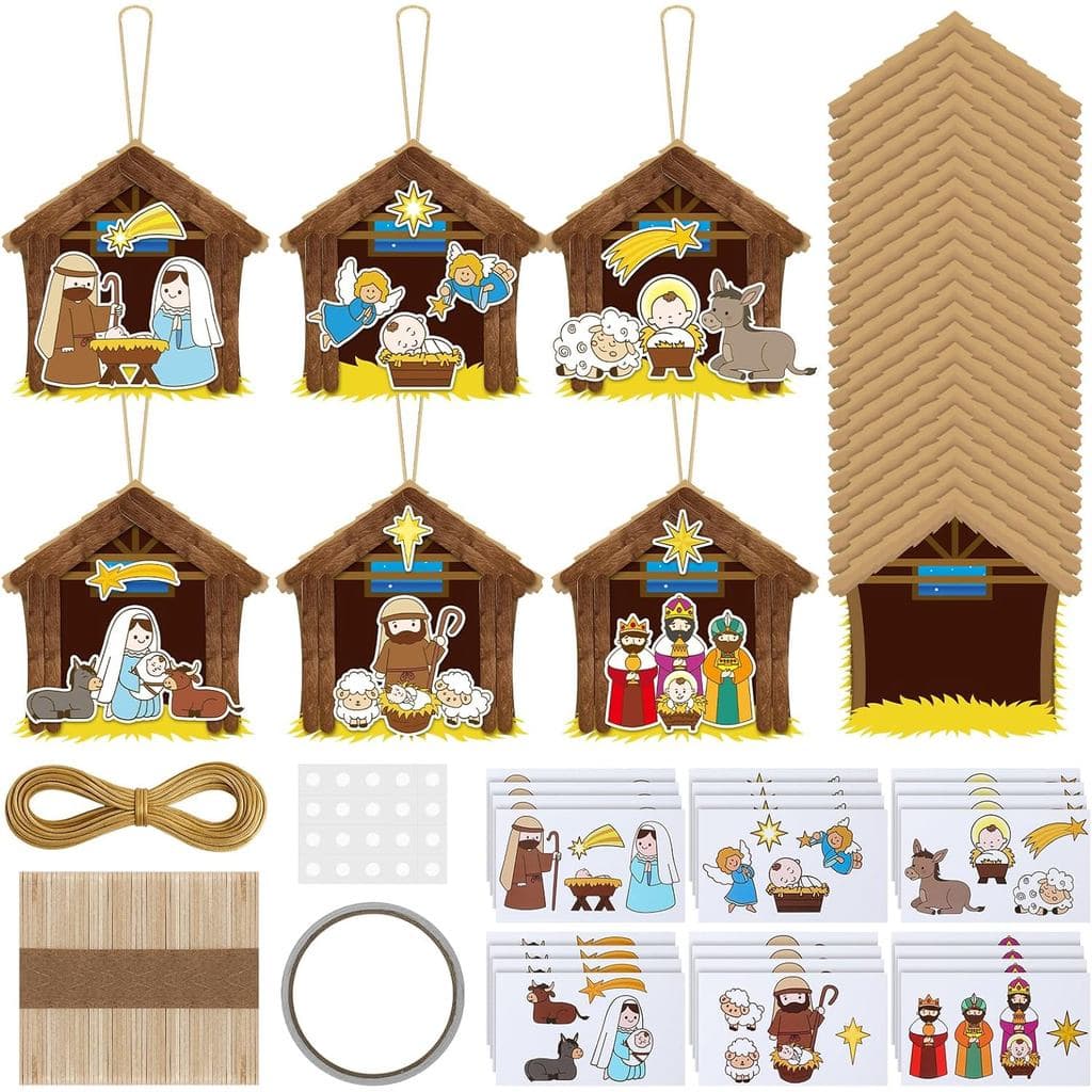 Jenaai 24 Peças Kit de Artesanato de Ornamentos de Madeira para Cena de Natividade, Faça uma Cena de Natividade, Ornamen