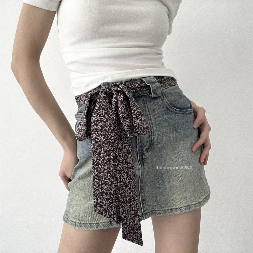 Retro High-End lenço de seda cinto Jeans longos acessórios de cintura doce estilo legal calças longas listradas y2k lenç