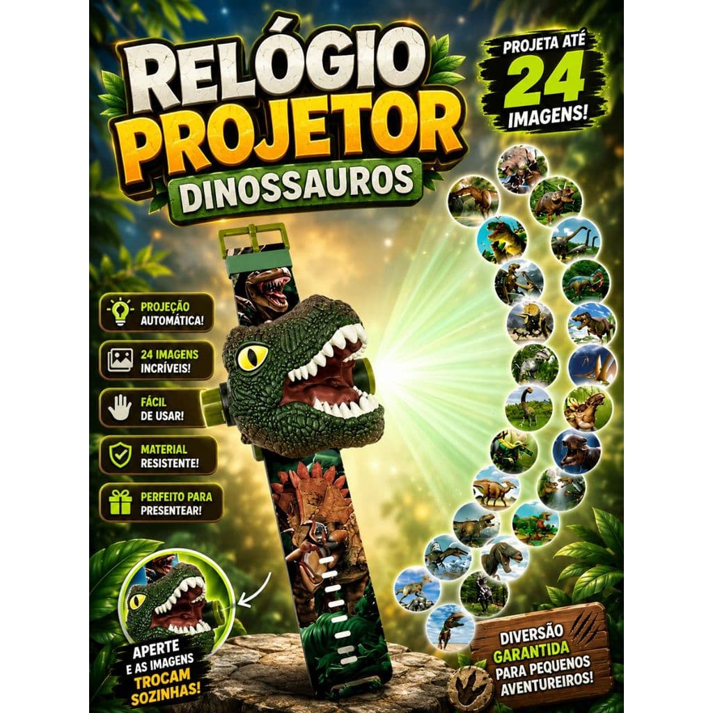 Relógio Projetor Infantil Dinossauro Rex 24 imagens Dino