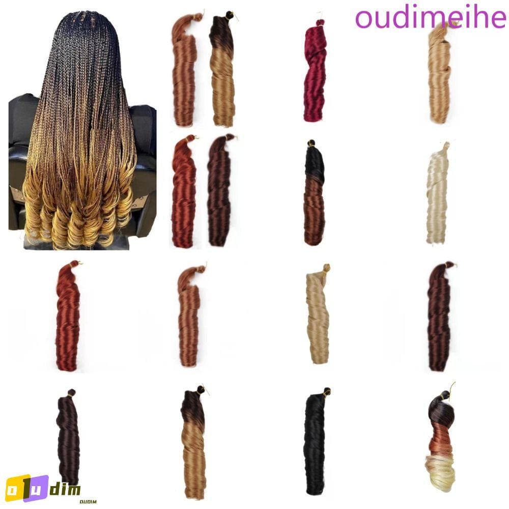 OUDIMEIHE Cachos Espirais De 24 Polegadas , Cabelo De Crochê Franceses Sintéticos Trançado Ondulado Ombre