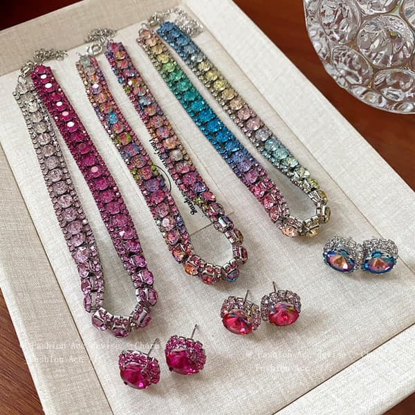 | 【bijuterias femininas】 | colar prata ✭Europeu americano diamante-cravejado quadrado gargantilha colar High-End luz est