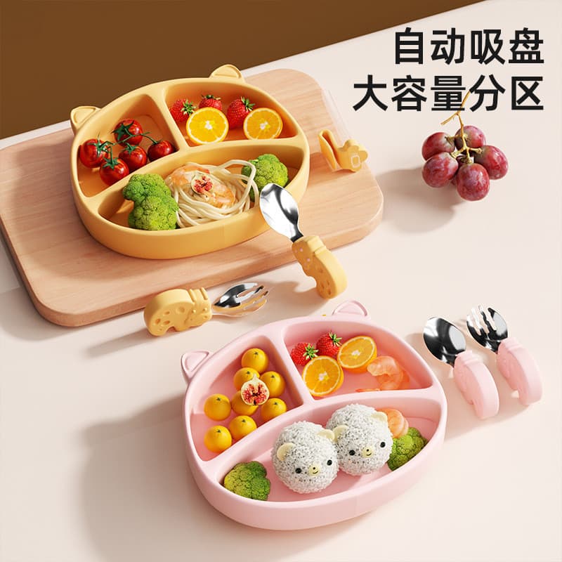 Prato de jantar alemão para bebês, tipo ventosa, colher de palha de Silicone, tigela de comida complementar, resistente