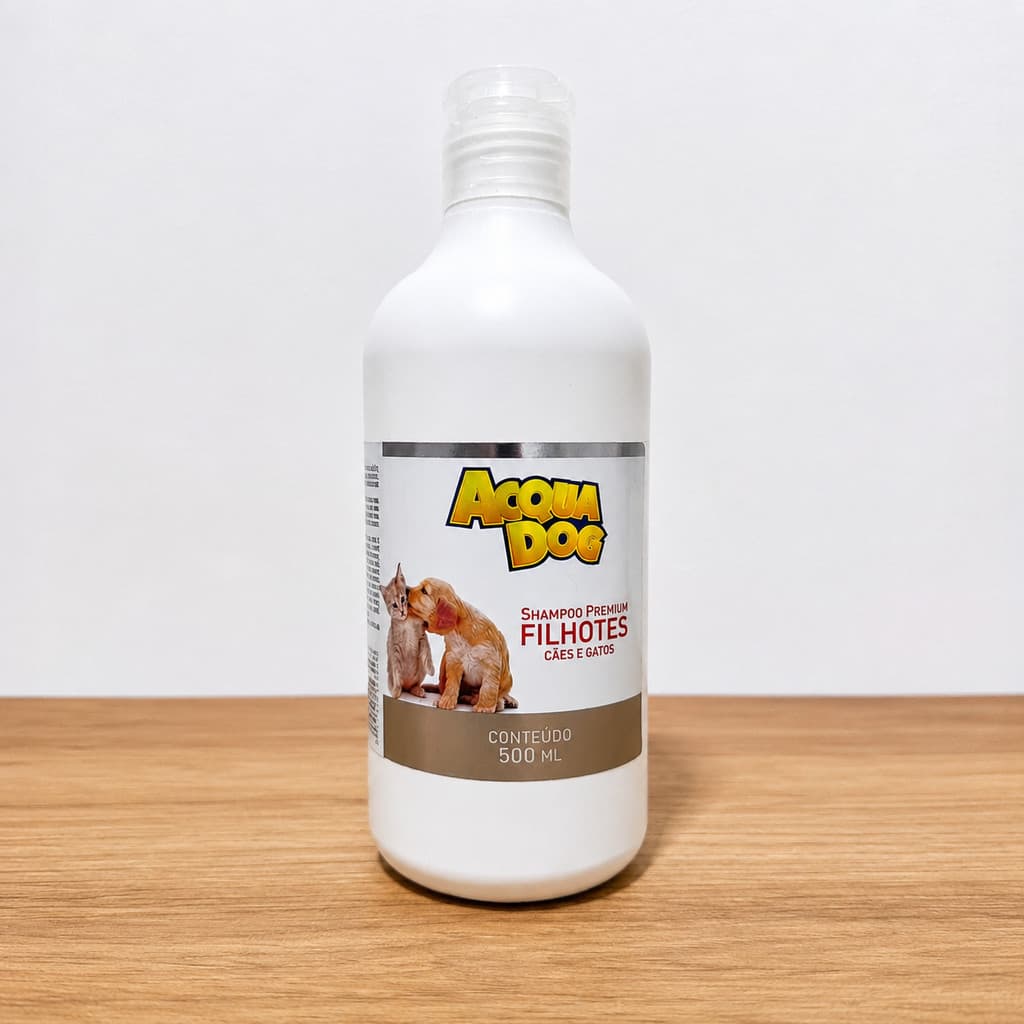 Shampoo Filhotes Aqua Dog 500ml Cães e Gatos Higiene Suave Pele Sensível Banho Pet