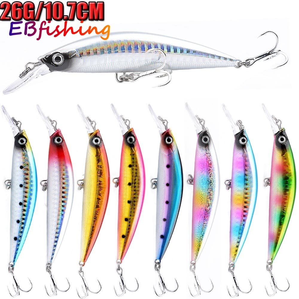 1 Pçs Afundando 25.5G/10.7CM Isca De Pesca Grande Minnow Longo Tiro Dura Olhos 3D Com Gancho De Sangue