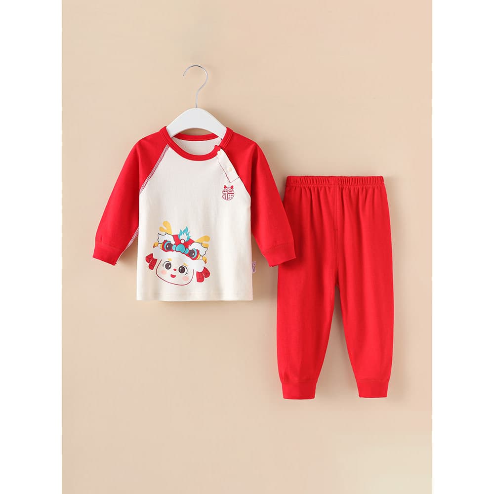 Conjunto de roupas de bebê dividido ano vermelho do dragão novo estilo roupas de outono das crianças calças compridas Bo