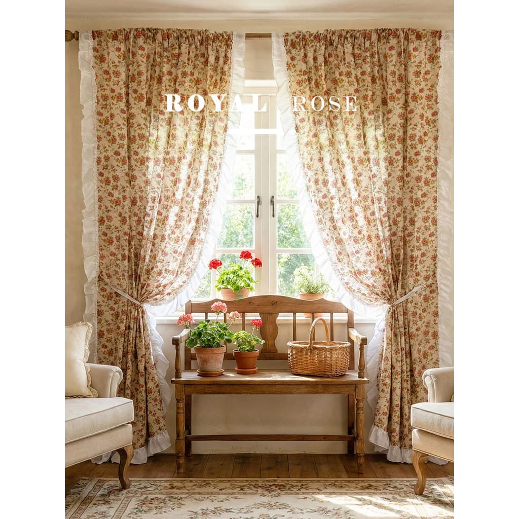 Cortina retrô francesa rosa impressa algodão linho americano Pastoral dopamina quarto Bay janela porta cortina renda cur