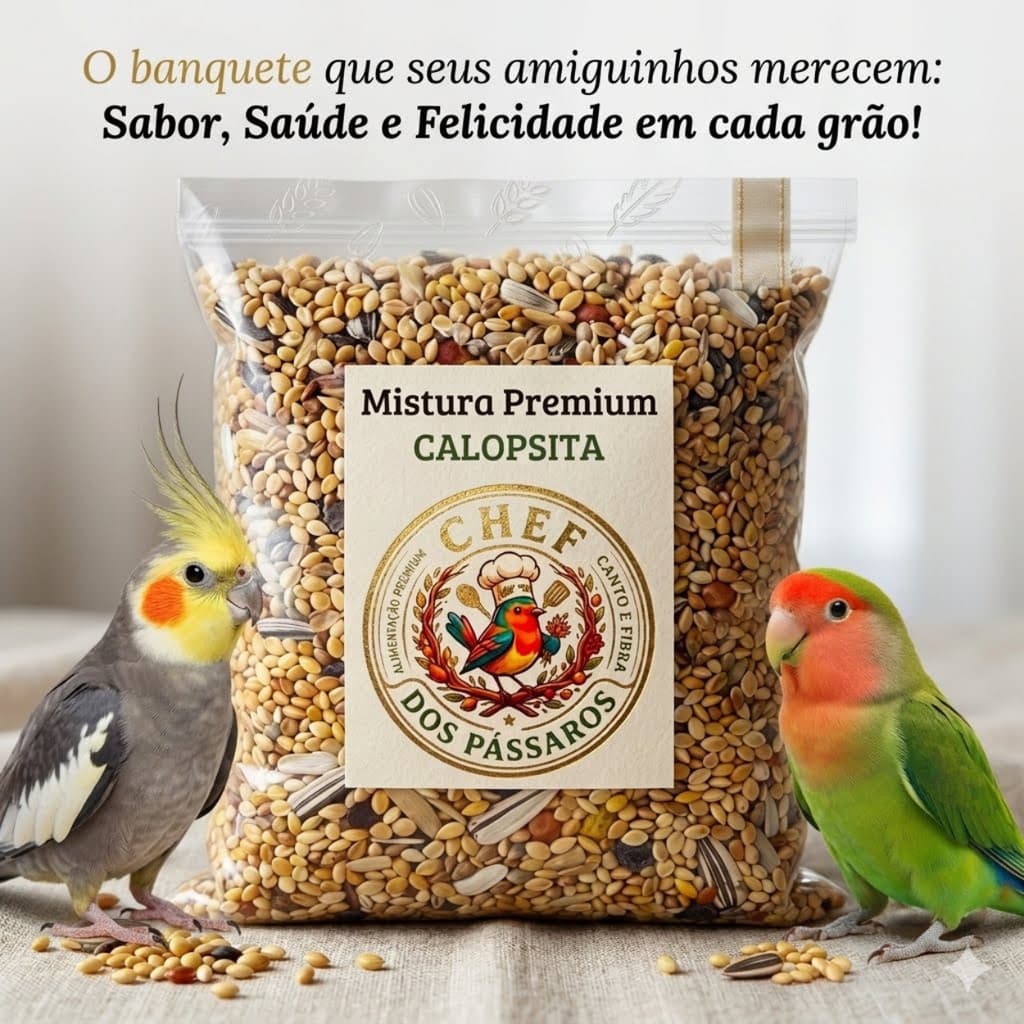 Mistura Premium CALOPSITA CHEF dos PÁSSAROS Ring Neck Rosela Agapórnis Caturita Ração