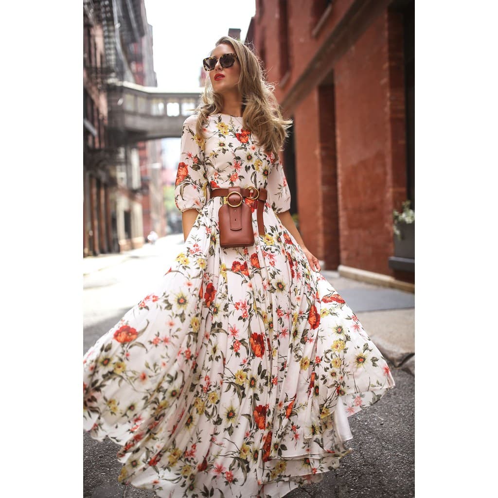 2019 europeu americano novos produtos AliExpress Amazon venda quente impresso em torno do pescoço saia grande vestido de