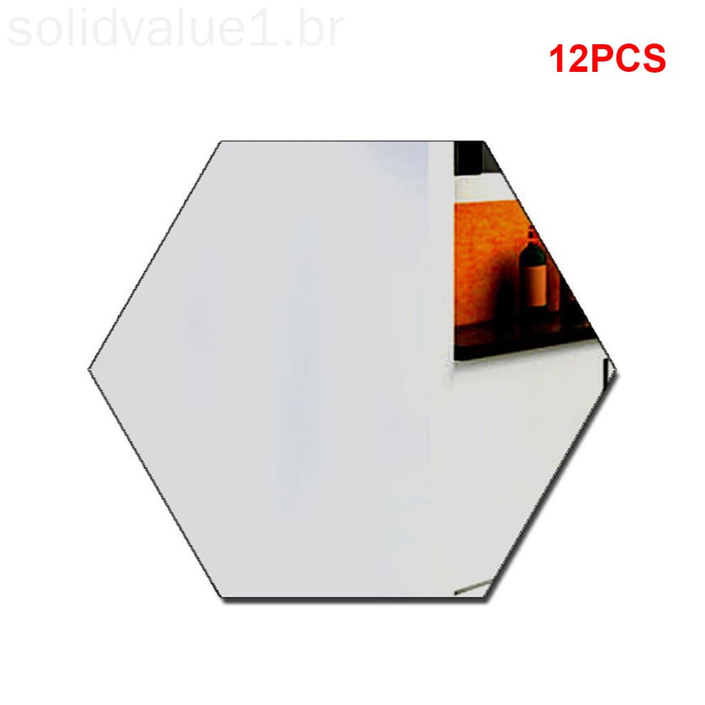 Adesivos espelhados hexagonais de 12 peças para decoração de sala de estar, quarto, sofá e parede de fundo de TV, adesiv