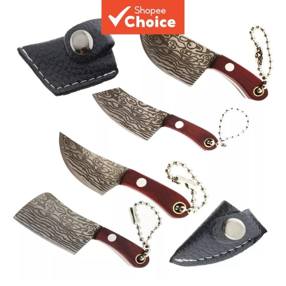 Conjunto de Facas Mini, Faca de Bolso Damasco com Afiador, Facas de Chef Mini EDC, Pequena de Chaveiro