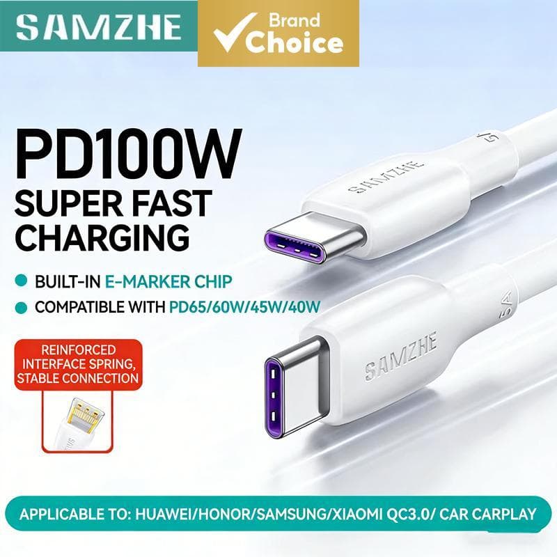 SAMZHE Cabo Tipo-C para Tipo-C 100W 5A Carregamento Rápido Sincronização de Dados Para Samsung