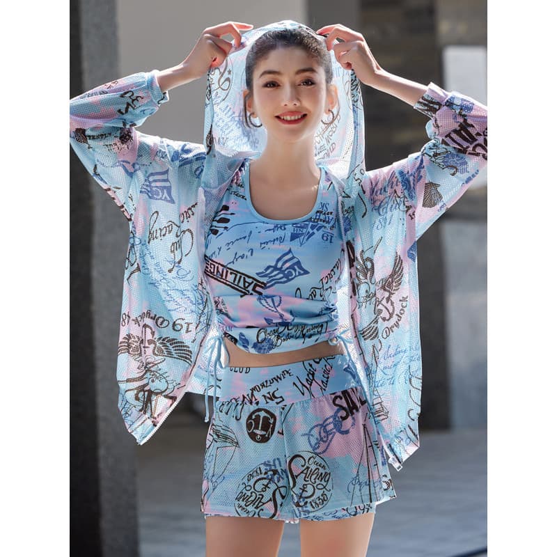 Novo estilo maiô blusa feminina dividir terno de três peças primavera quente surf protetor solar terno verão respirável