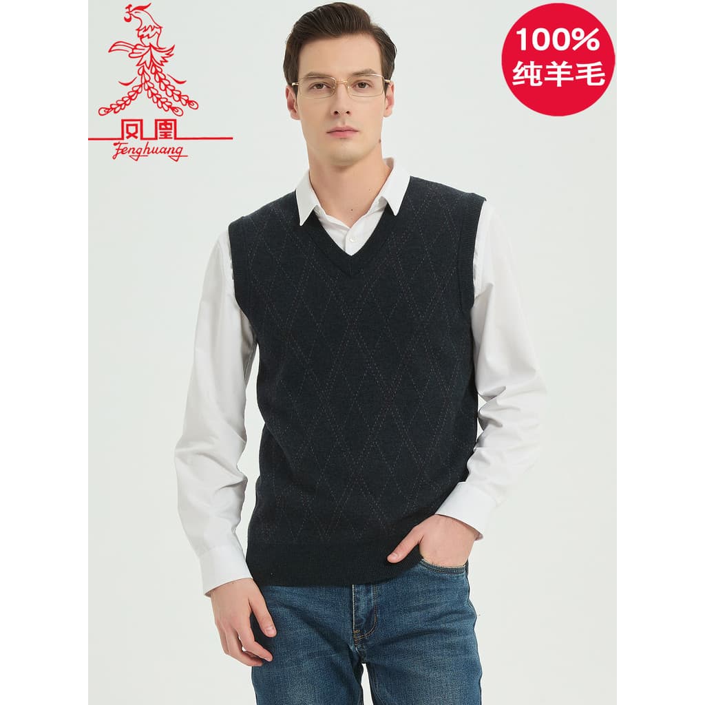 Phoenix [Lã Fina] Colete Masculino 2025 Outono Novo Estilo Masculino Colete Com Decote Em V Colete De Lã Pura Sem Mangas