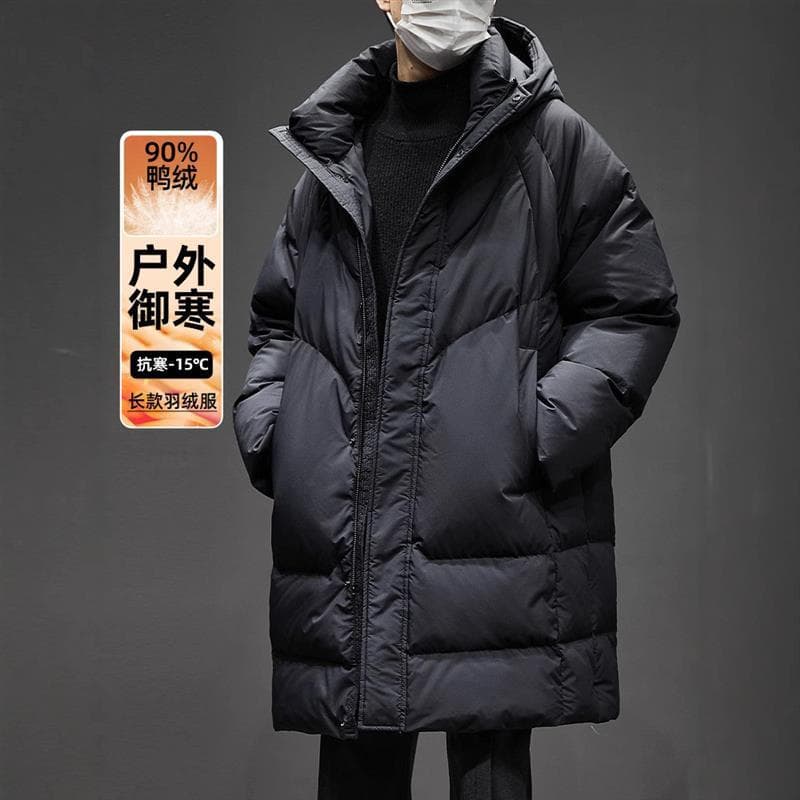 Jaqueta de comprimento médio masculina inverno novo estilo à prova de frio engrossado casaco quente 90 pato branco para