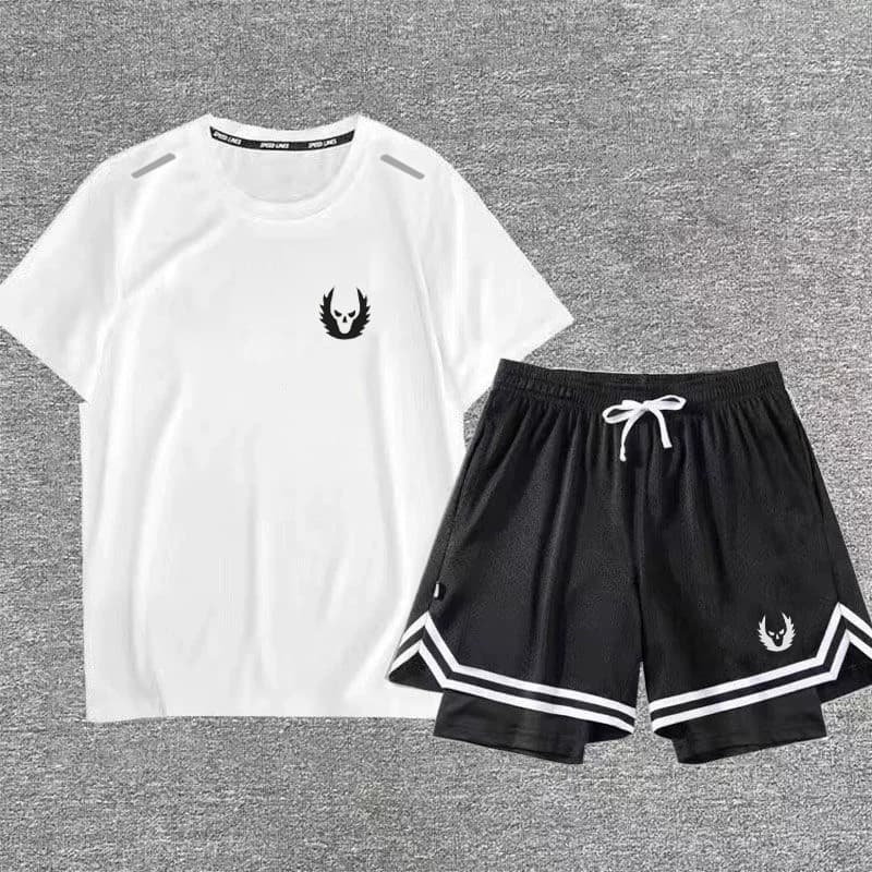 Oregon masculino esportes estudante terno de treinamento de secagem rápida Shorts de manga curta terno esportivo verão b