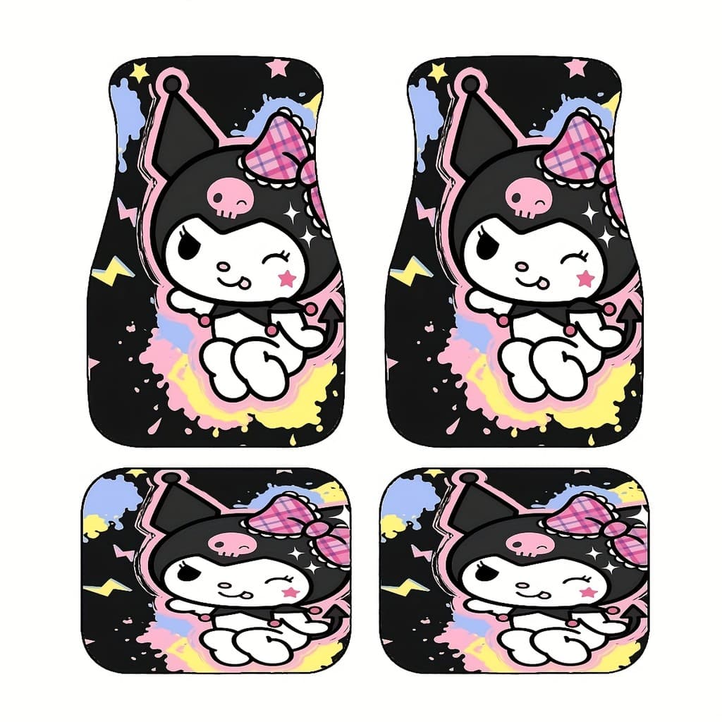 4 peças de tapetes de pés de carro impressos Kuromi Sanrio, tapetes de carro de Material durável antiderrapante, adequad