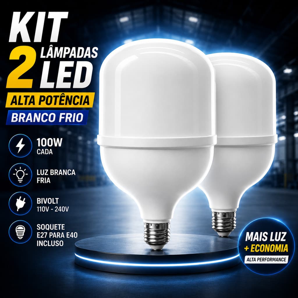 Kit 02 Lâmpada LED Bulbo 100W Super Branca Econômica Bivolt E27 Potente Alta Luminosidade Comercial Industrial Paylow