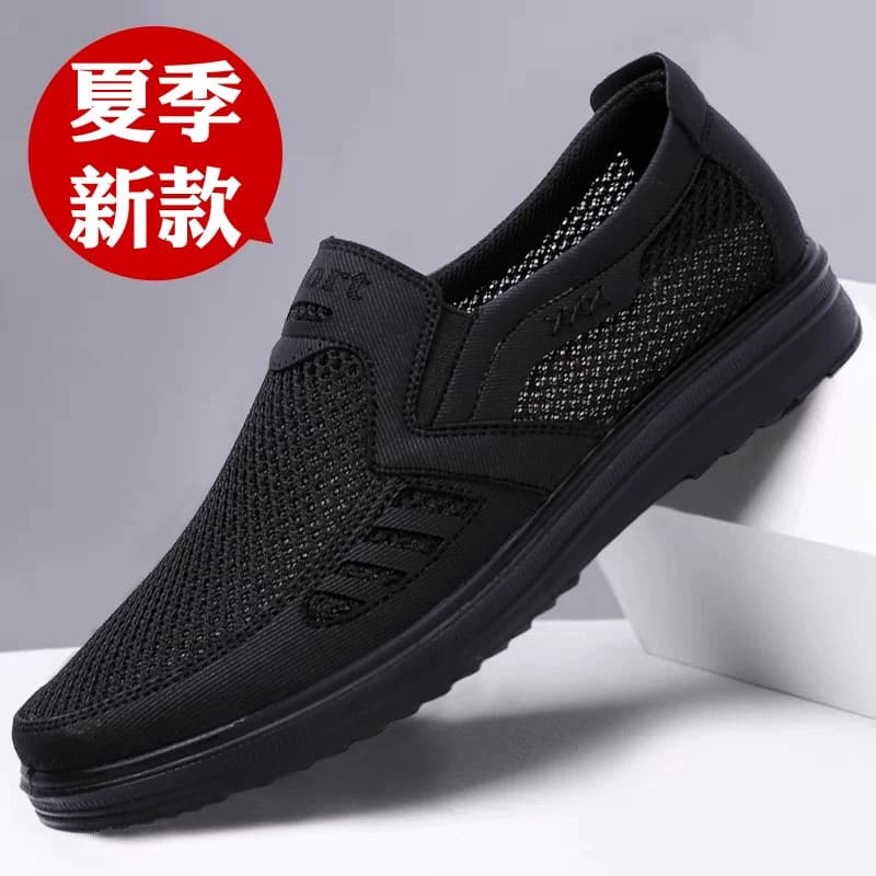Velho pequim sapatos de pano masculino de meia-idade idosos verão pai Net sapatos estilo fino respirável malha Casual ta