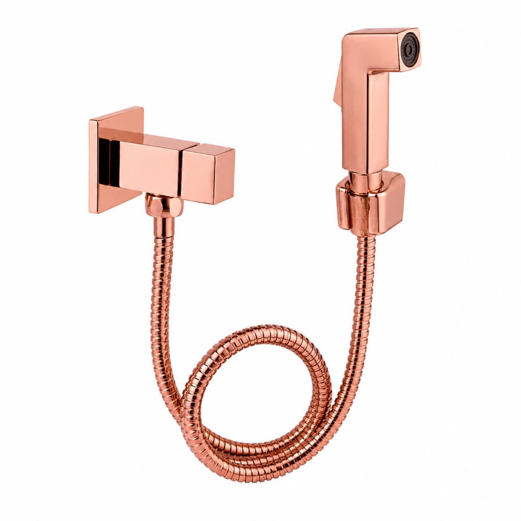 Ducha Higienica Quadrada Com Registro Sem derivação Rose-Gold Brilhante