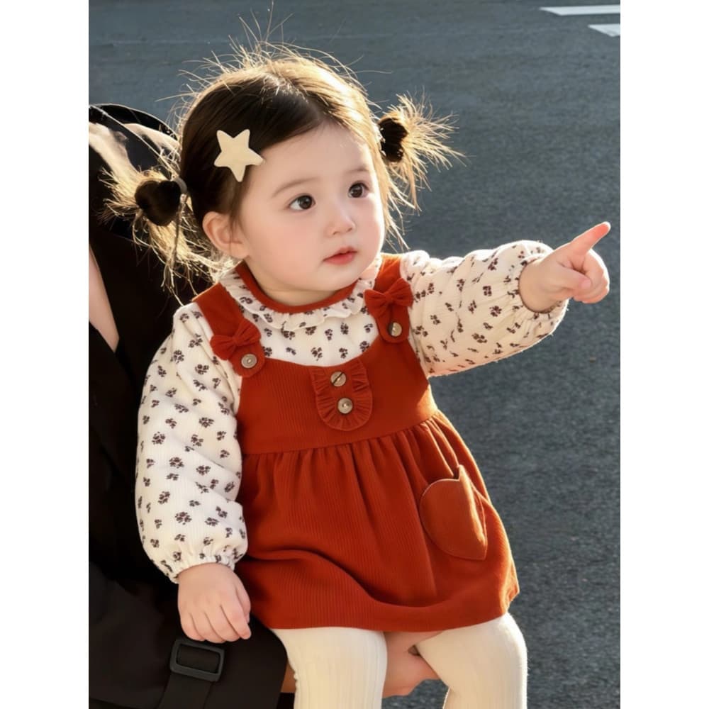 Macacão bebê menina primavera outono menina vestido de princesa babador exterior moda bonito comer à prova dwaterproof á