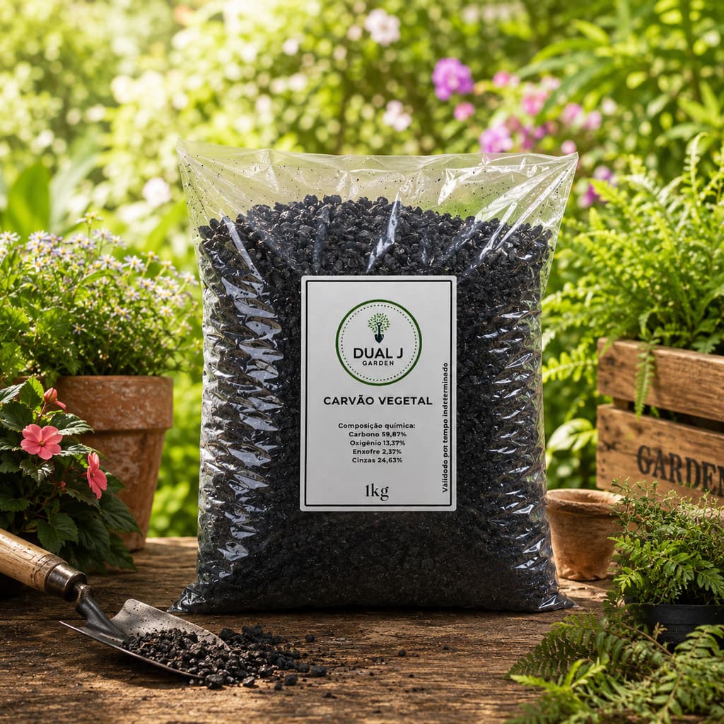 Adubo Carvão Vegetal 1kg para Plantas Hortas Vasos e Flores
