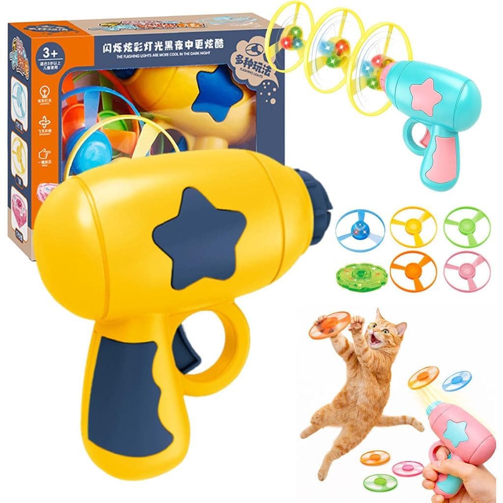 Lançador de Disco Voador BambooDragonflyCatapult, Brinquedo Interativo para Gatos com Hélice LED, Brinquedo de Hélice pa
