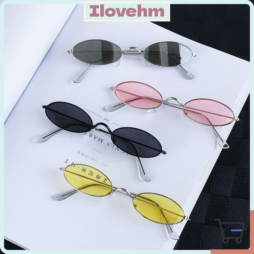LUCKY-ILOVEHM Óculos de Sol Vintage Oval Pequeno Quadro Unissex Retrô Verão