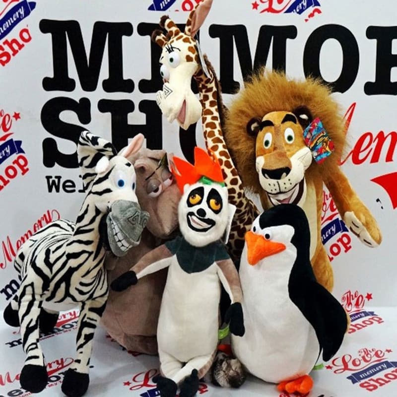 20-35cm Os Pinguins De Madagascar Cartoon Lion Zebra Pinguim lemur Hippopotamus Girafa Brinquedos De Pelúcia Boneca Port