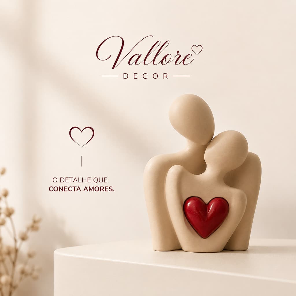 Escultura Decorativa Casal Abstrato com Coração Vermelho