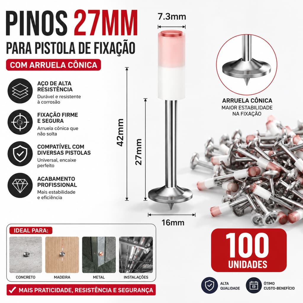 Kit Pino 27mm para Pistola de Fixação com Arruela
