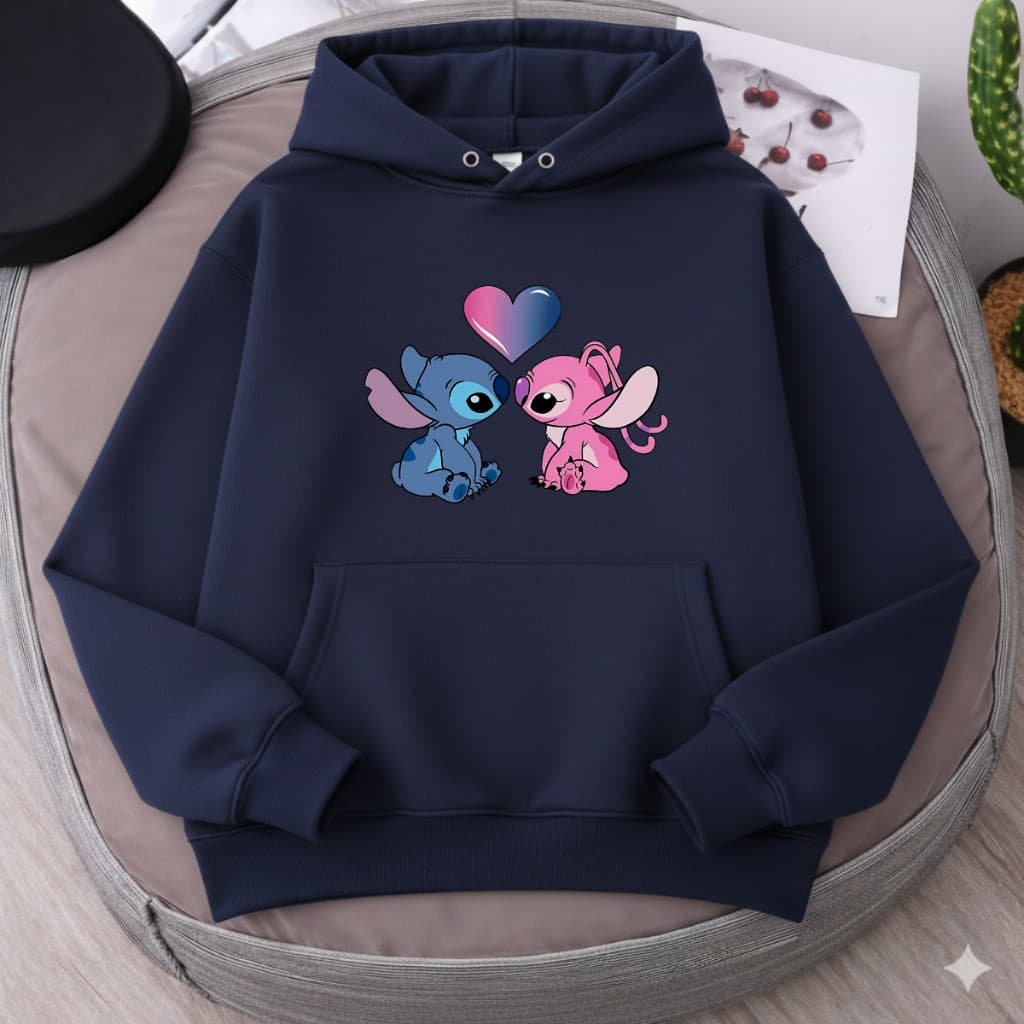 Moletom Canguru Unissex Stitch e Angel Blusa De Frio Casaco Flanelado Com Capuz Envio Rápido