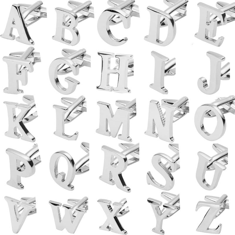 Abotoaduras de letras de alta qualidade, camisa de casamento francesa, letra prateada, emblema az, abotoaduras, Material