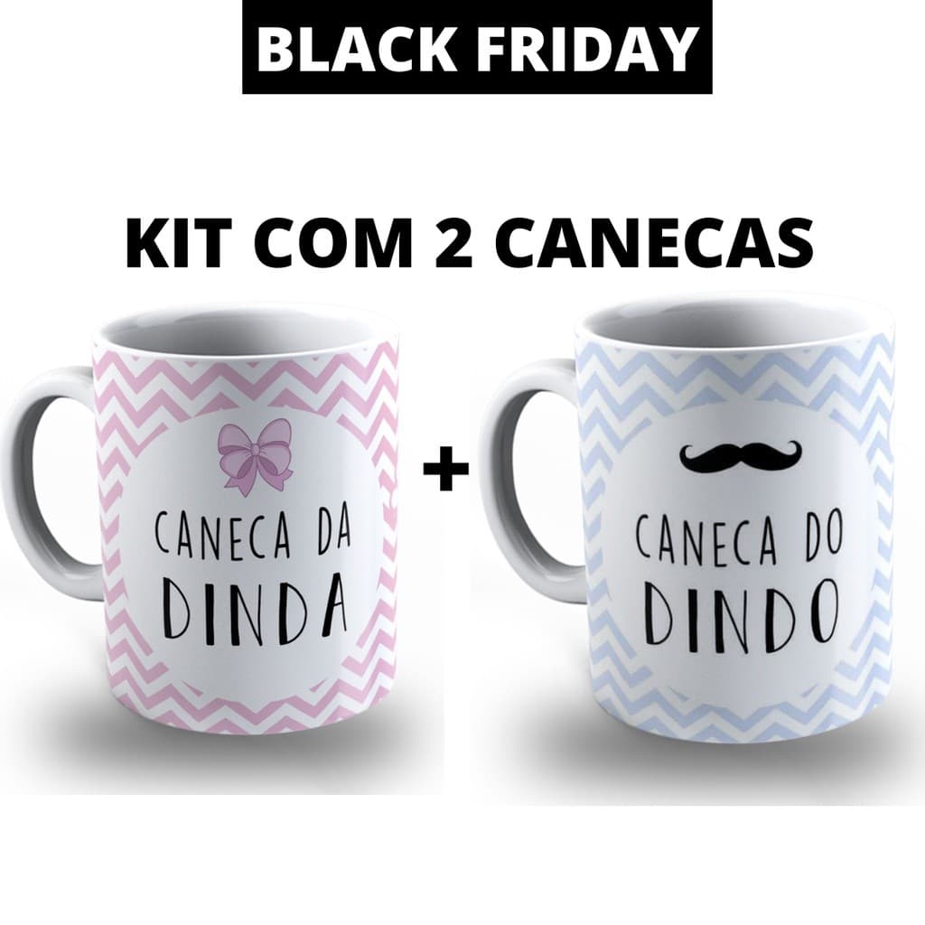 Caneca Dindo e Dinda de Porcelana Personalizada com Nome da Criança - Kit com duas canecas Madrinha e Padrinho
