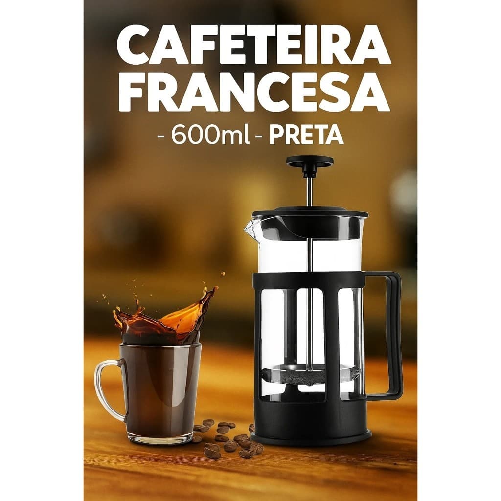 Cafeteira francesa 600ml preta prensa manual café intenso jarra vidro filtro