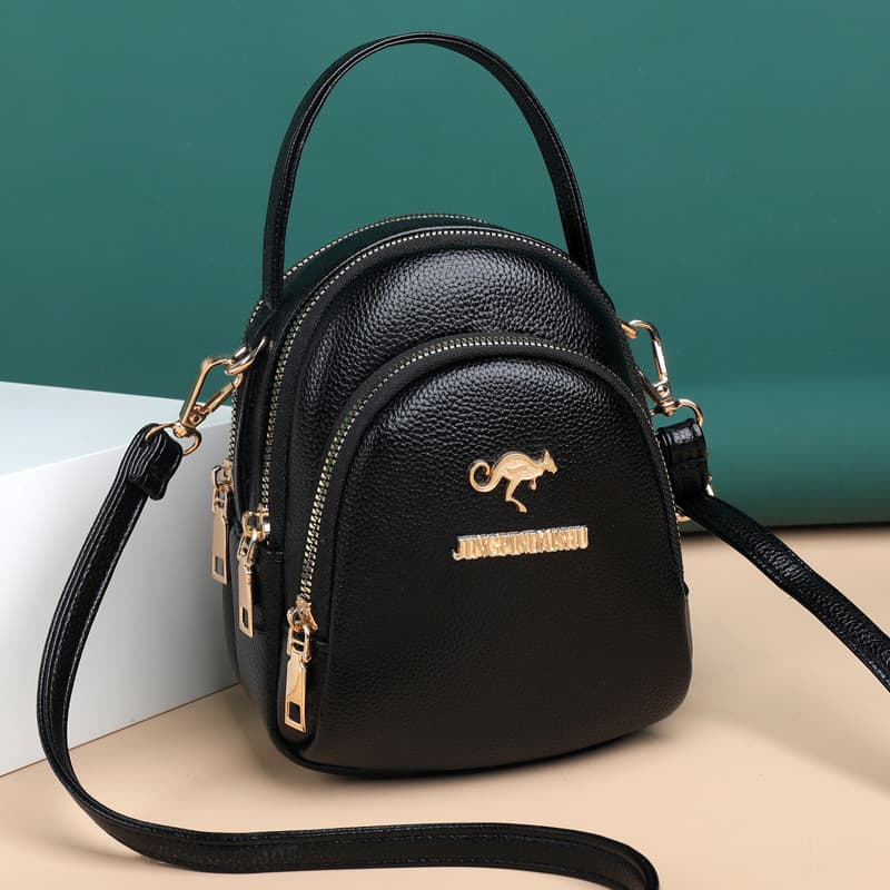 Textura de couro genuíno genuíno três camadas pequena bolsa feminina 2026 novo estilo senhoras bolsa do telefone móvel b