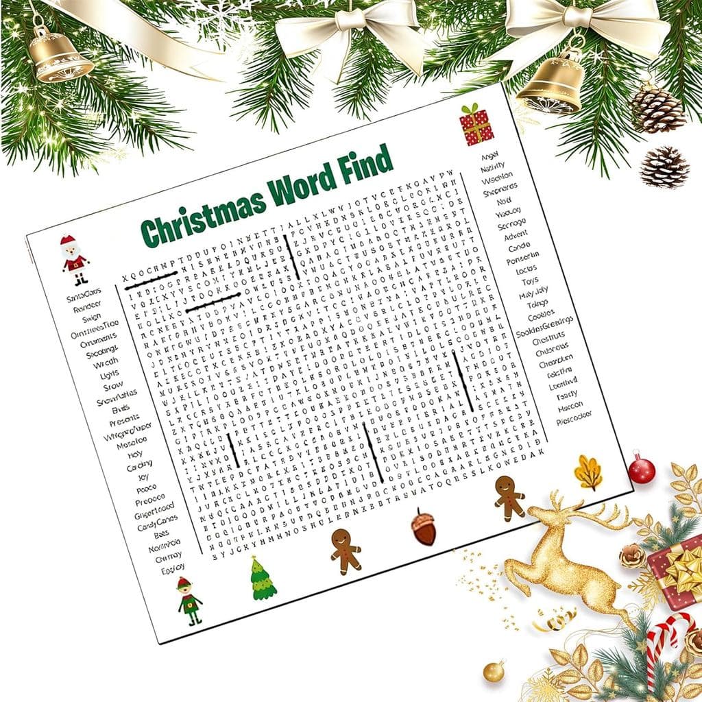 Pôster Gigante de Busca de Palavras para Ação de Graças e Natal, Jogo de Busca de Palavras para Parede Gigante 36"X24",