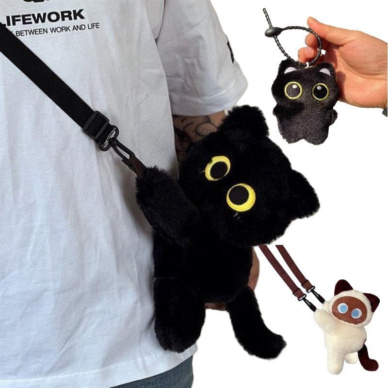 Gato Preto De Pelúcia Moda Saco Kawaii Bonito Boneca Pele Bolsa Ombro Feminino Crossbody Telefone Moeda Caso Presente Pa