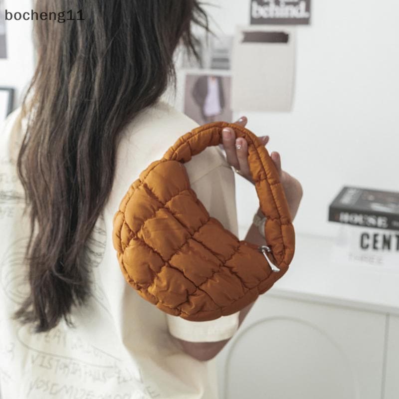 bo Moda Mini Puffer Sacola Acolchoada Círculo Bolsa De Telefone Elegante Roxo Macio Náilon Acolchoado Chave Simples Tend