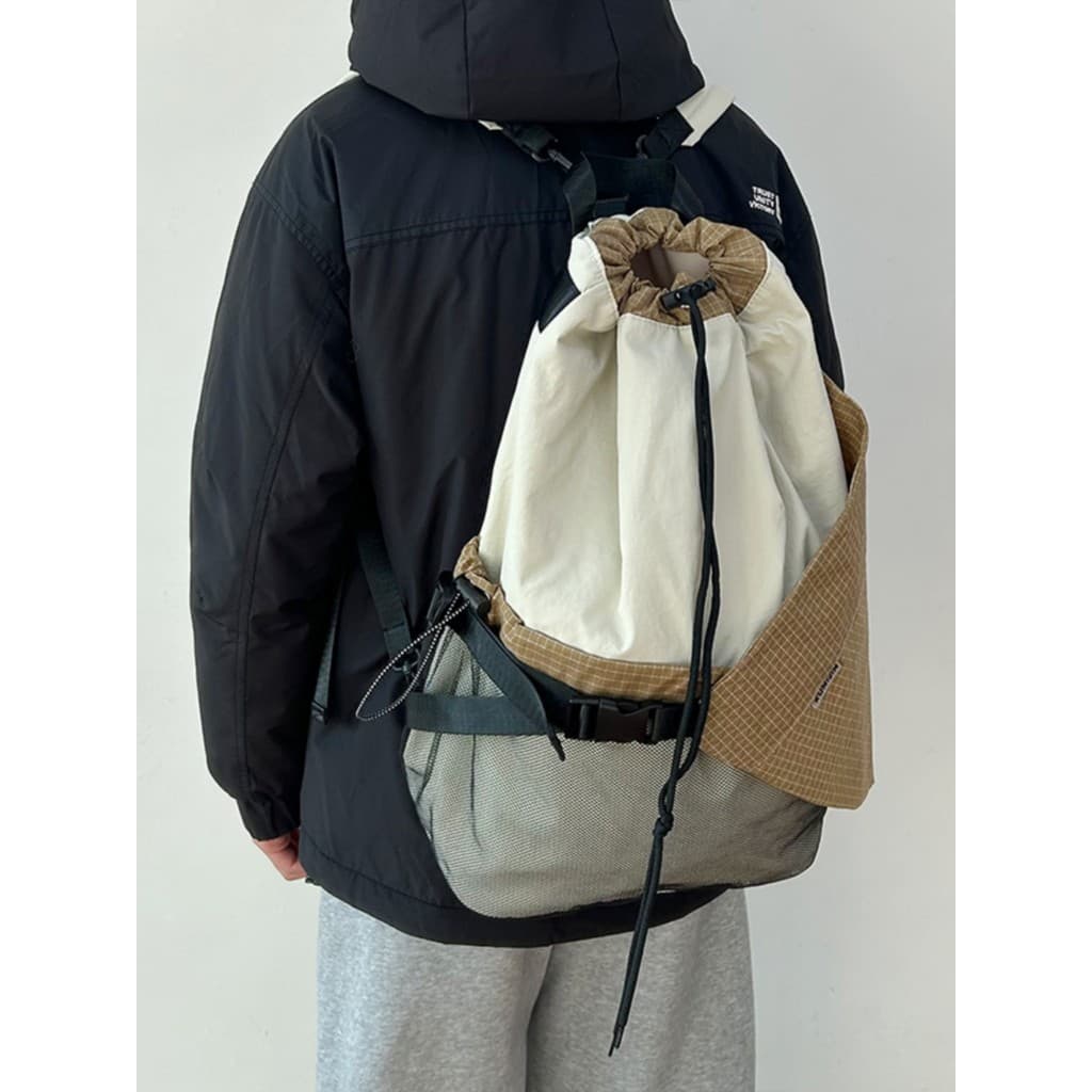 Costura contraste cor mochila cordão cordão esportes ao ar livre mochila estudante grande capacidade Commuter Crossbody